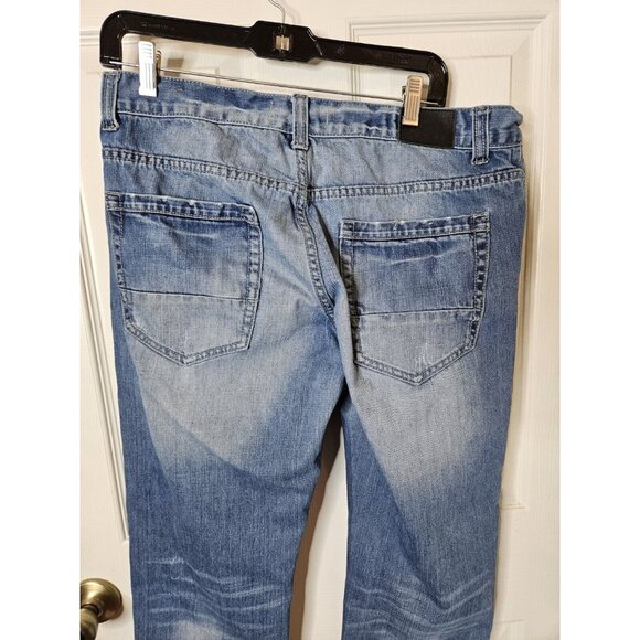 Decibel Distressed And Patches Straight Leg Mens Blue Jeans Size 34x32 - Picture 8 of 10